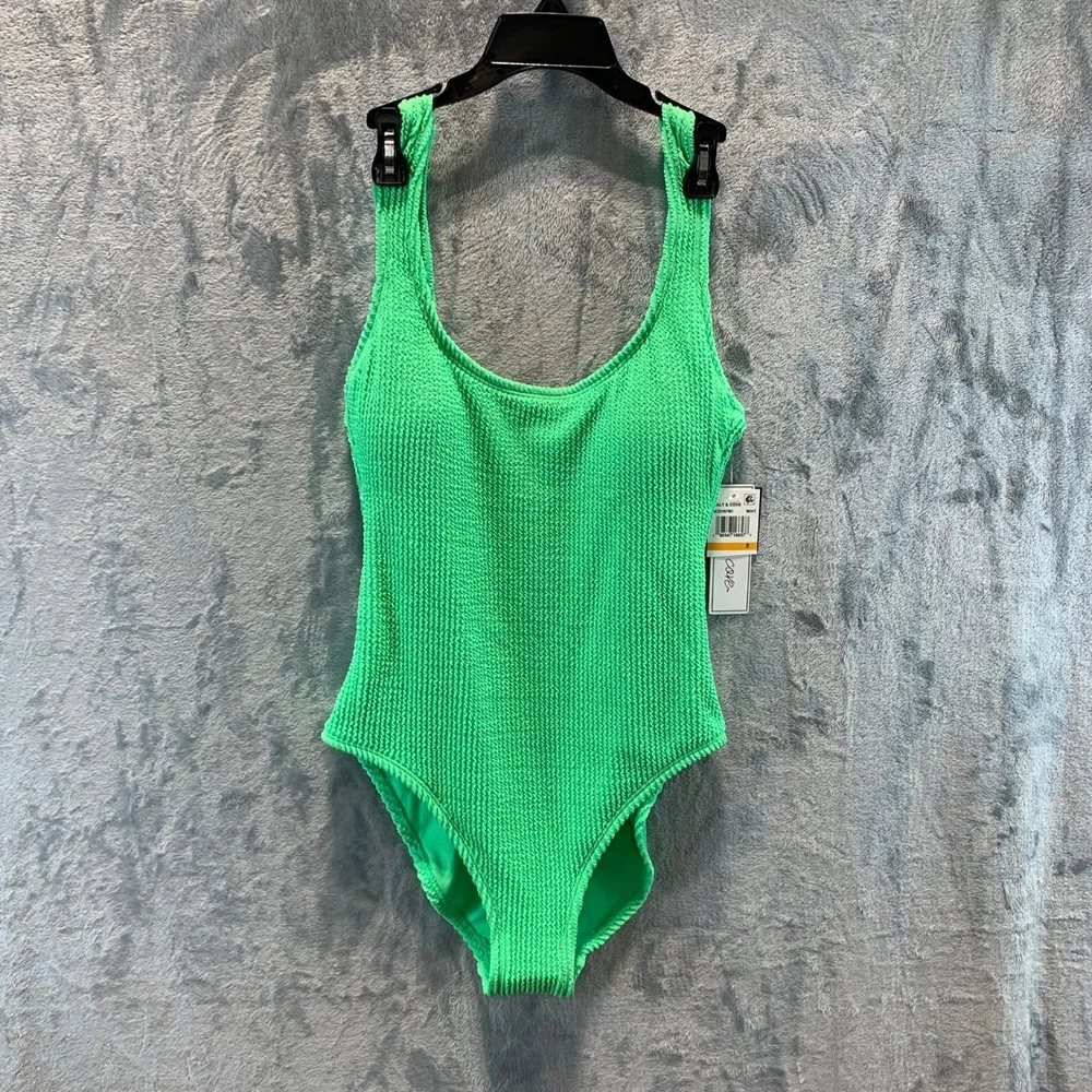 Salt + Cove Womens Mint Green Crinkle Scoop Neck One Piece Swimsuit SC251007MO S